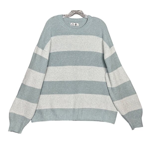 Hollister Sweaters - Hollister Blue Striped Knit Sweater Women’s Large Crewneck Cozy Oversized